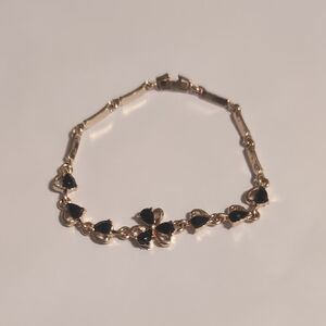 Elegant Gold and Black Floral‎ And Heart Stones Tennis Bracelet